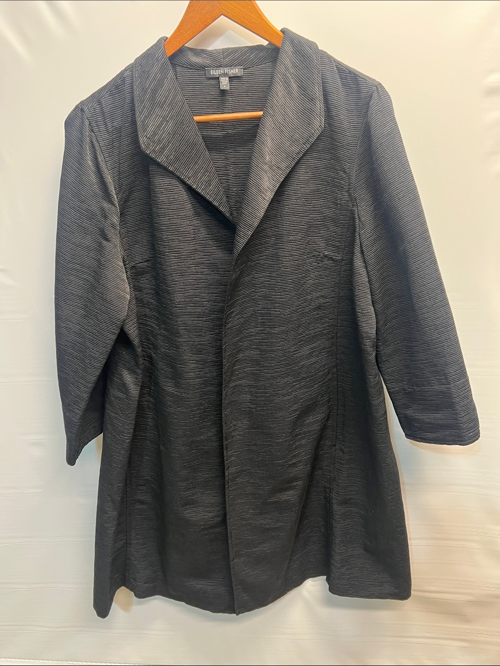 Eileen Fisher Black Textured A-Line Swing Coat Jacket Size L